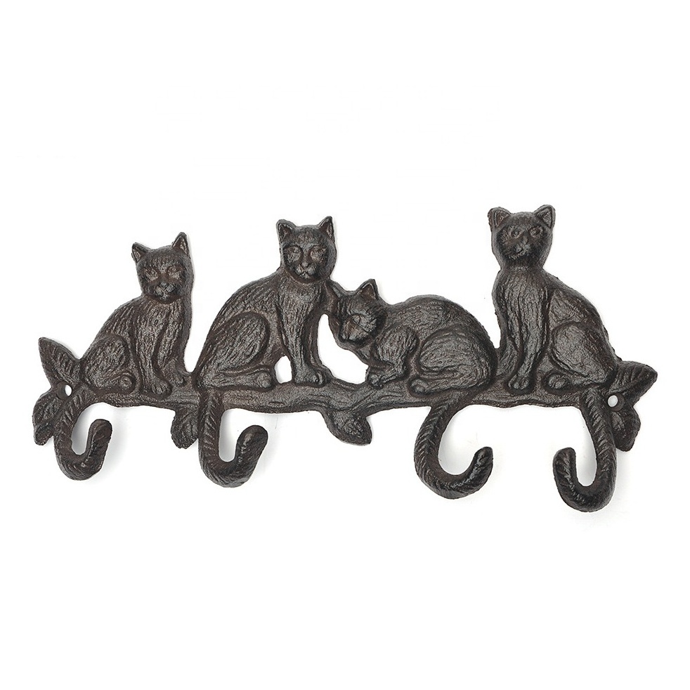 Decorative Antique Style Wall Mounted Cast Iron Coat Hook Rack with Cat Tail