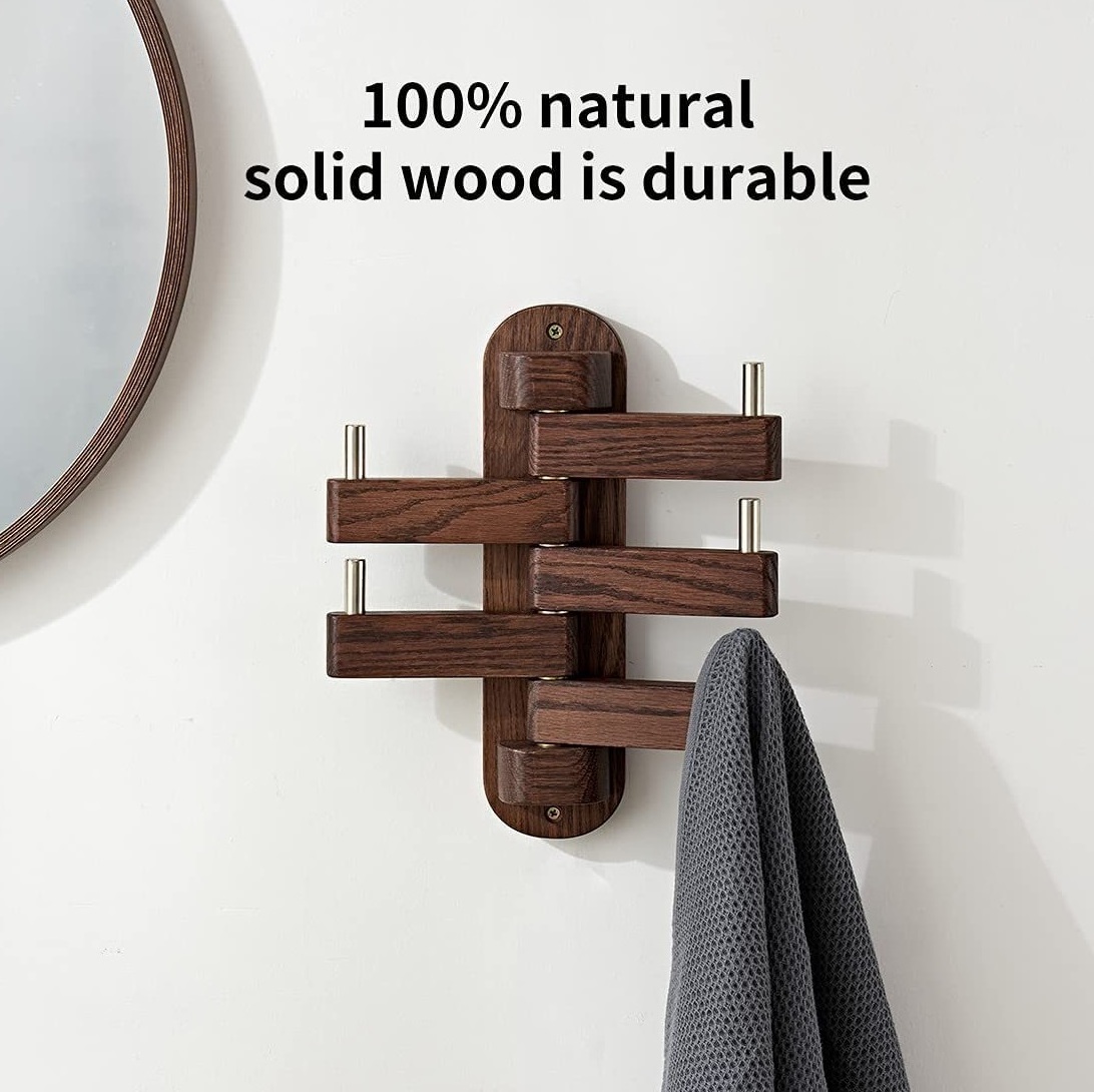 Wall Mounted Foldable Hook Wooden Coat Hanger Wooden Rack Wooden Hook