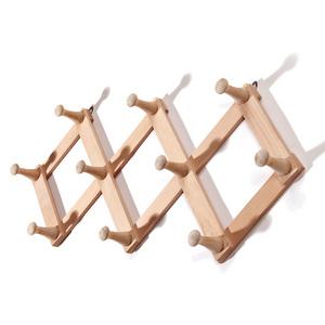 Creative Beech Wall Mounted Hanger Folding Wooden Coat Hook Rack