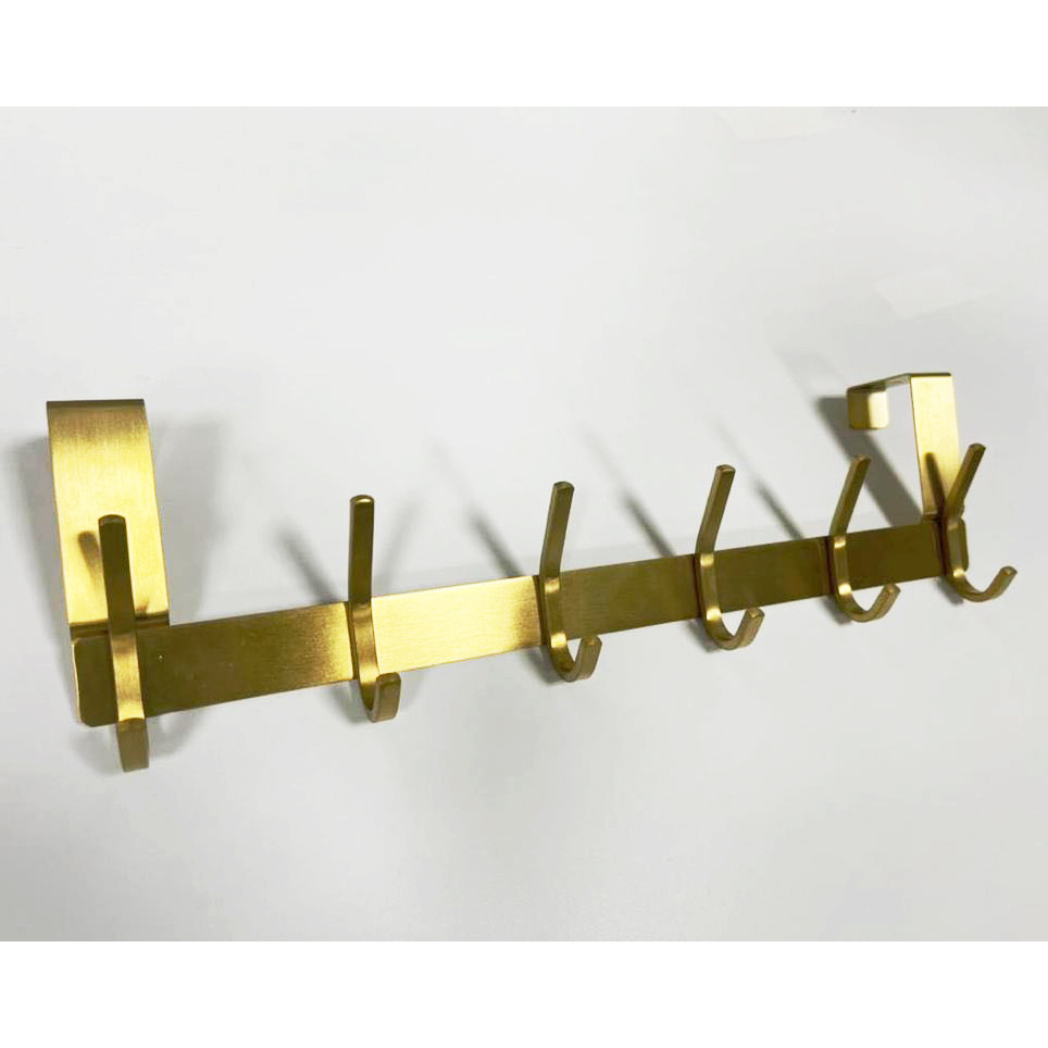 Stainless Steel Over Door Hook 6 Hooks Coat Rack Gold Color