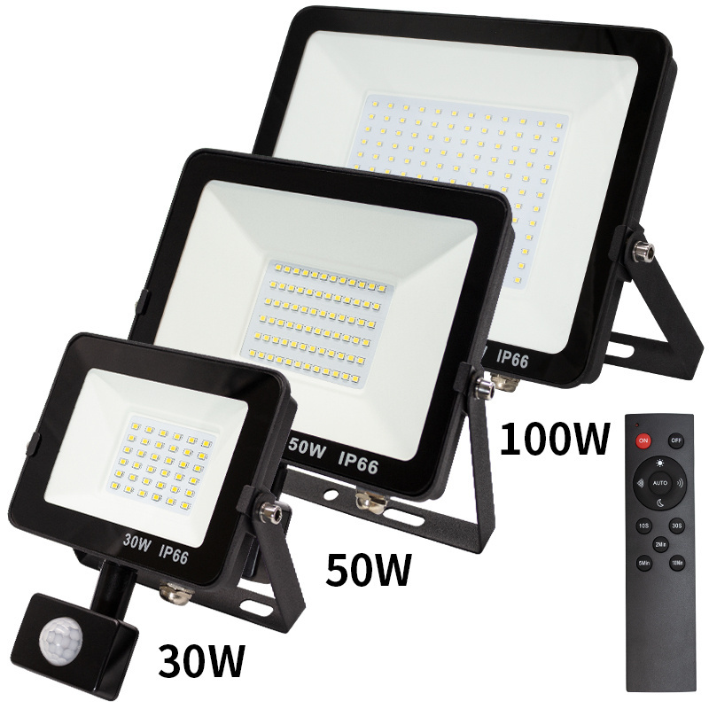 5000lm Remote Motion Detection Sensor Floodlights 20w 30w 100w IP66 Smart Walkway Garden Security Flood Light Outdoor Led