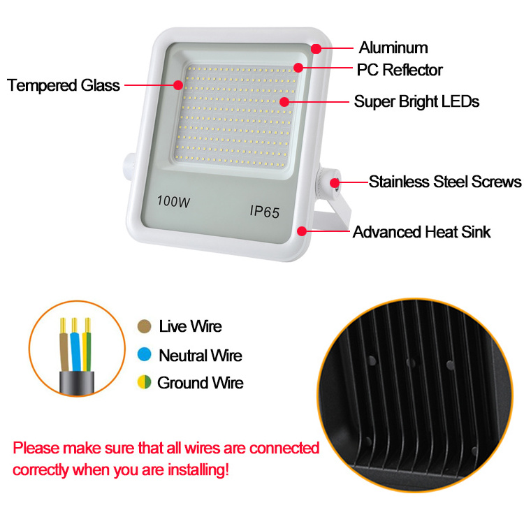 150lm/w Outdoor Floodlights 30w 50w 100w 150w 200w 300w Spotlight IP66 Waterproof Led Flood Light for Street Stadium Lighting