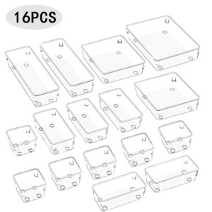 16 pcs Desk Drawer Organizer Trays, 5 Different Sizes Large Capacity Plastic Bins Kitchen Drawer Organizers