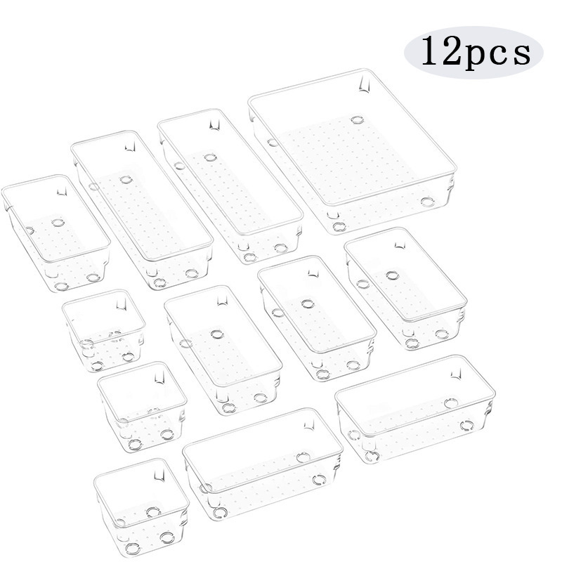 16 pcs Desk Drawer Organizer Trays, 5 Different Sizes Large Capacity Plastic Bins Kitchen Drawer Organizers