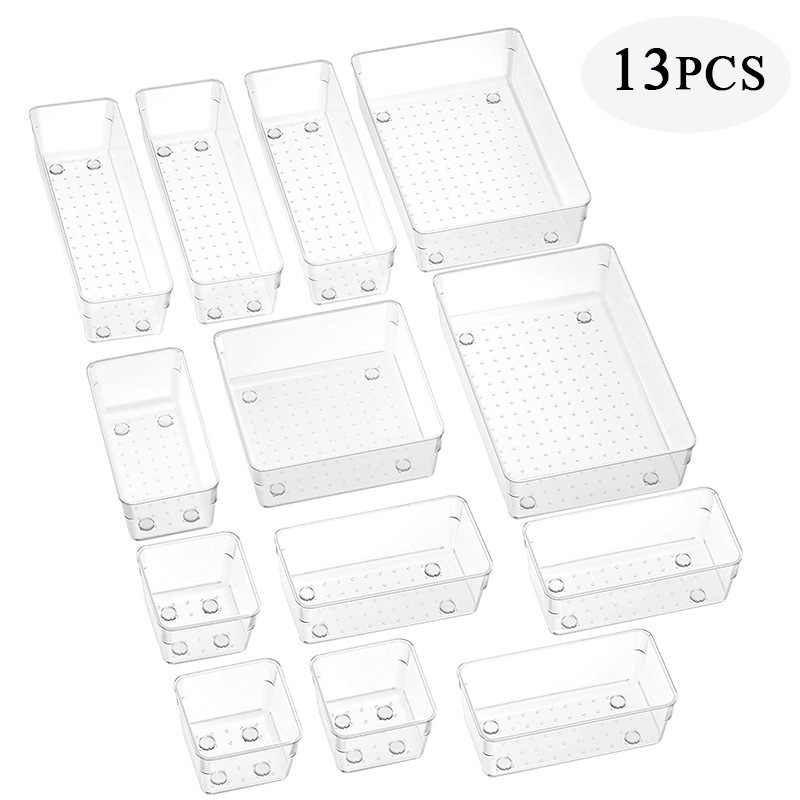 16 pcs Desk Drawer Organizer Trays, 5 Different Sizes Large Capacity Plastic Bins Kitchen Drawer Organizers