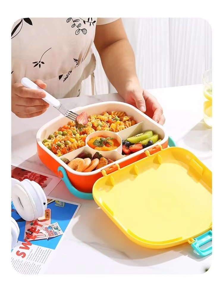 Lunch Box With Locking Lids For Kids School Office Reusable Microwaveable Meal-Prep Containers 4 Compartments Food Storage Bento