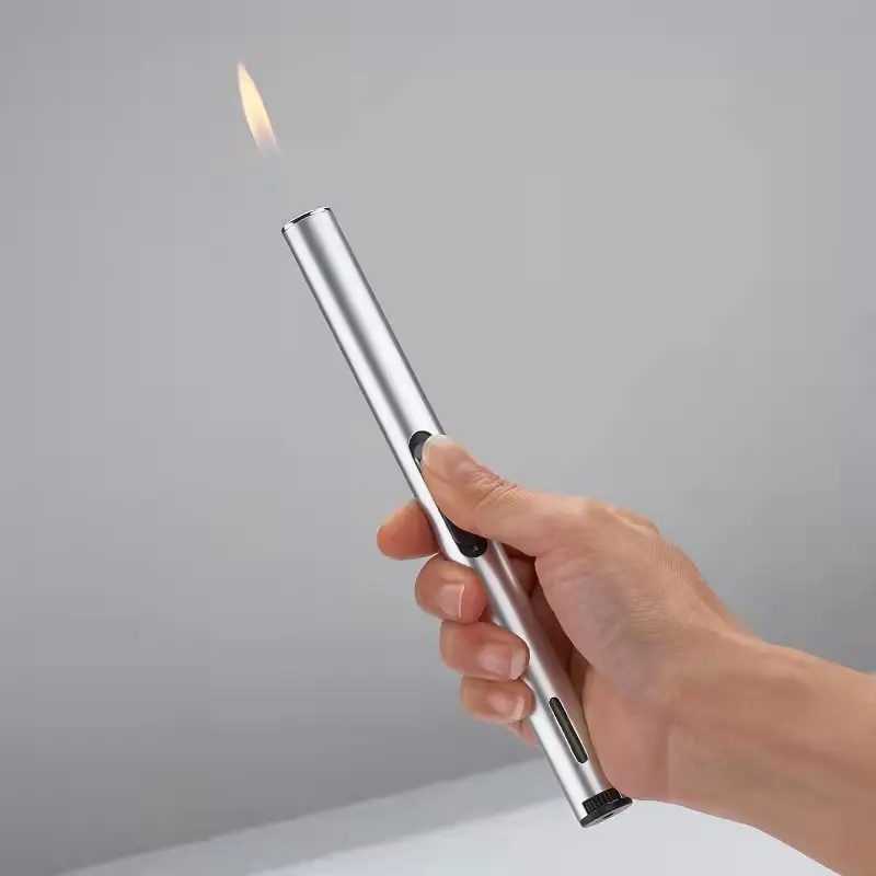 Hot Sale Wholesale Custom Slim Long Candle BBQ Gas Lighter Promotion Metal Refillable Flame Cigarette Kitchen Lighter