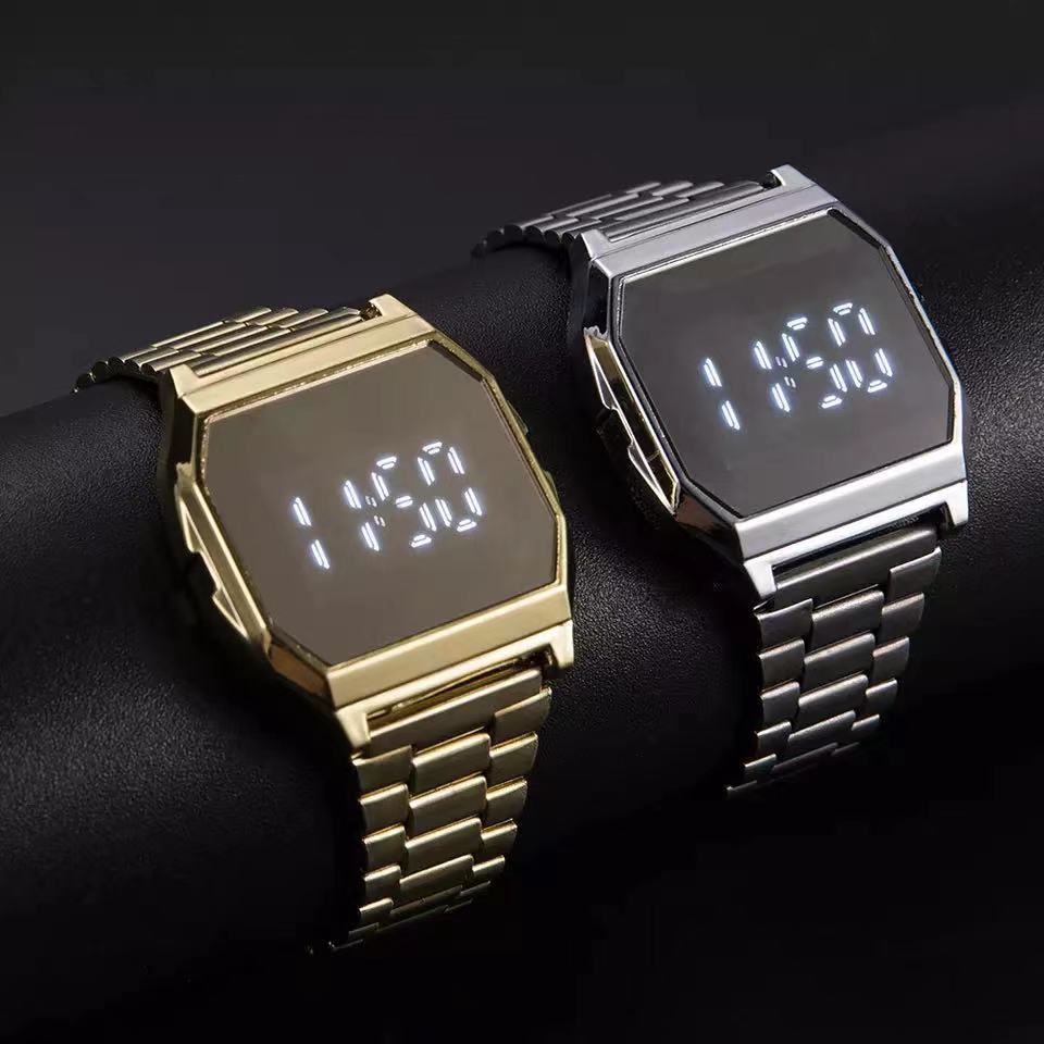 Luxury LED Digital Women Watch For Men Ladies Unisex Electronic Clock Adjustable Stainless Steel Link Electronic Watches