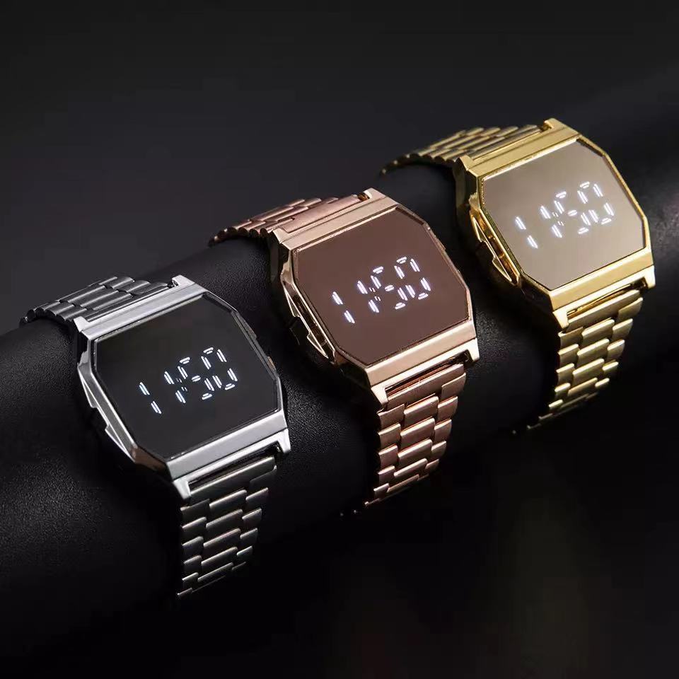 Luxury LED Digital Women Watch For Men Ladies Unisex Electronic Clock Adjustable Stainless Steel Link Electronic Watches