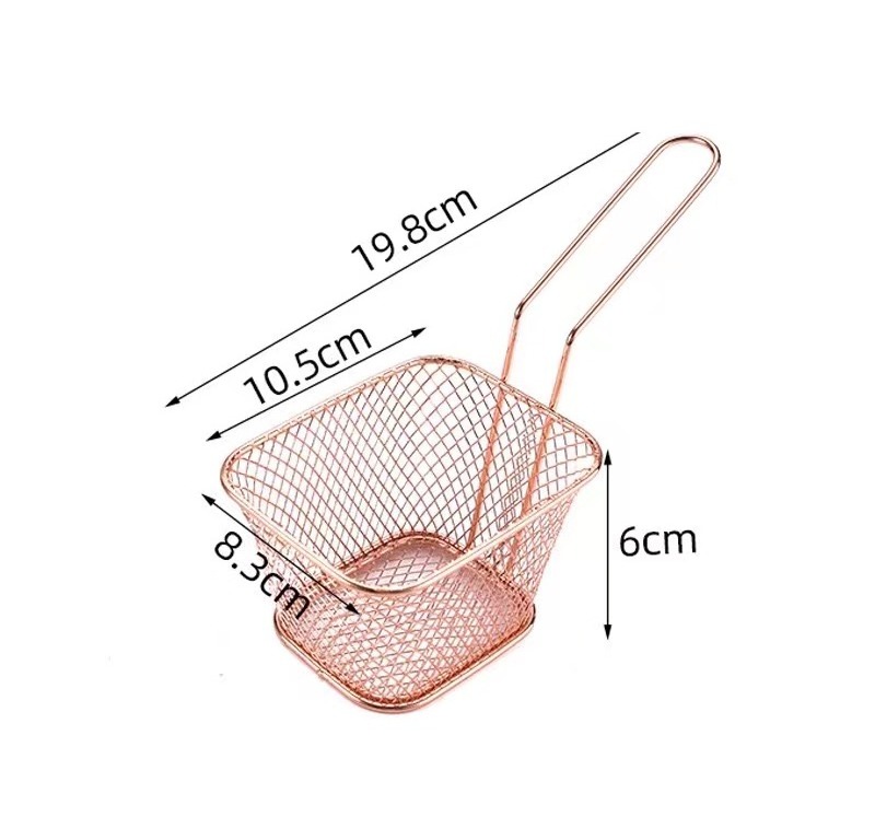 Hot Sale Square Stainless Steel French Fries Holder Fried Food Table Serving Oil Residue Filtration Potato Chips Fry Basket