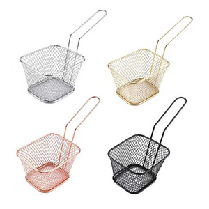 Hot Sale Square Stainless Steel French Fries Holder Fried Food Table Serving Oil Residue Filtration Potato Chips Fry Basket