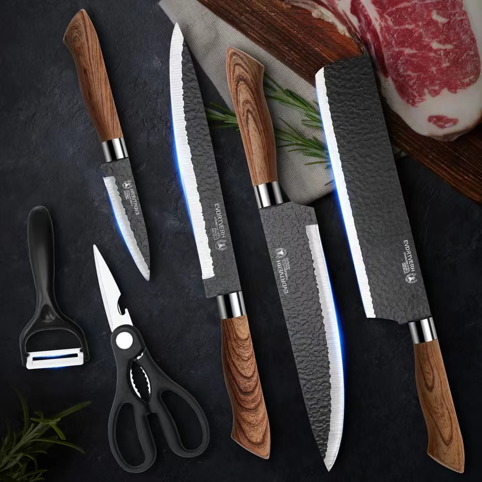 kitchen knife set Chef knife 6pcs stainless steel kitchen knife block set Scissors Peeler Chef Slicer Paring cutter Gift Case