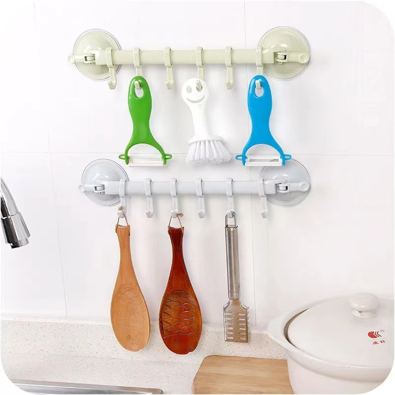 Adjustable Hook Rack Double Suction Cup Towel Rack Hanging Shelves Hook Holder Lock Type Sucker Kitchen Bathroom Accessories