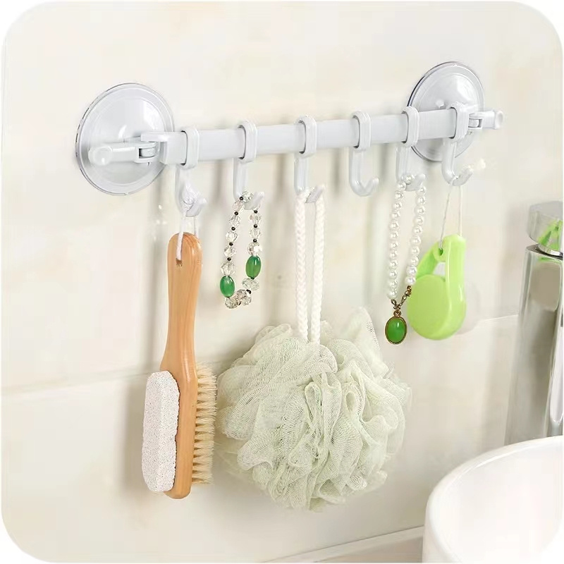 Adjustable Hook Rack Double Suction Cup Towel Rack Hanging Shelves Hook Holder Lock Type Sucker Kitchen Bathroom Accessories