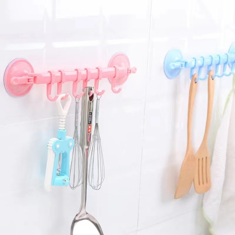 Adjustable Hook Rack Double Suction Cup Towel Rack Hanging Shelves Hook Holder Lock Type Sucker Kitchen Bathroom Accessories