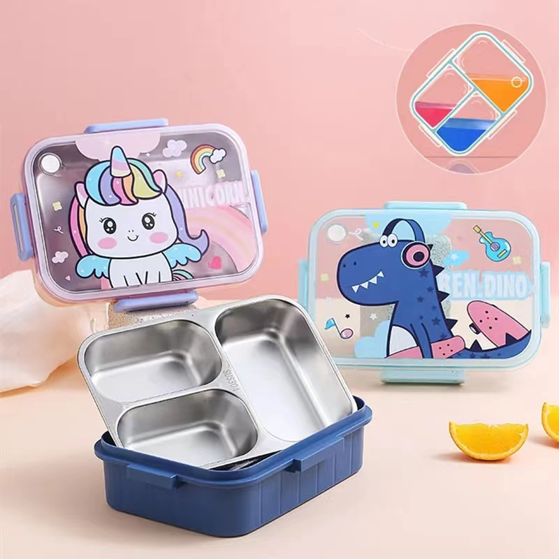 800ml Cartoon Stainless Steel 304 Lunch Box With Spoon Kids Leak-Proof Bento Box Student School Office Food Container