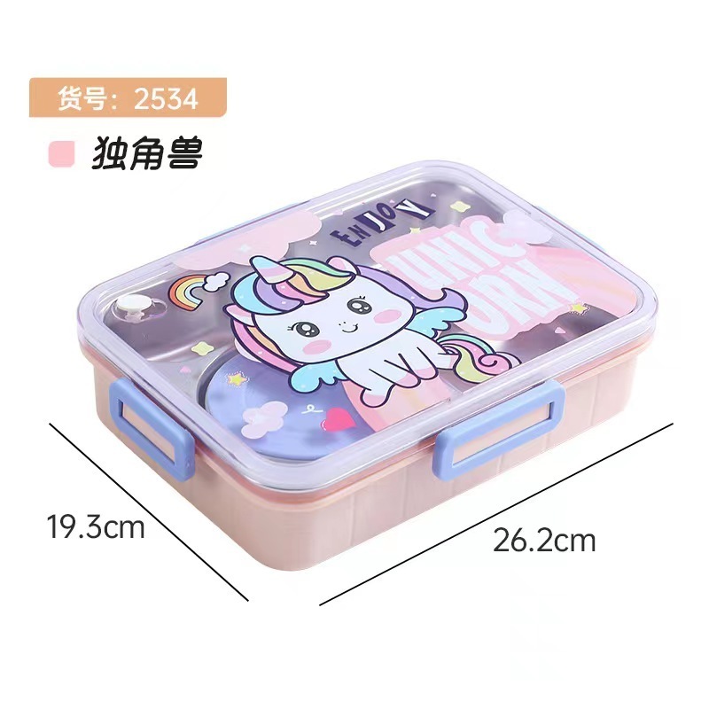 800ml Cartoon Stainless Steel 304 Lunch Box With Spoon Kids Leak-Proof Bento Box Student School Office Food Container