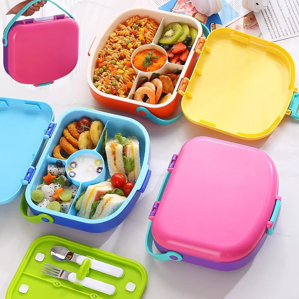 Lunch Box With Locking Lids For Kids School Office Reusable Microwaveable Meal-Prep Containers 4 Compartments Food Storage Bento