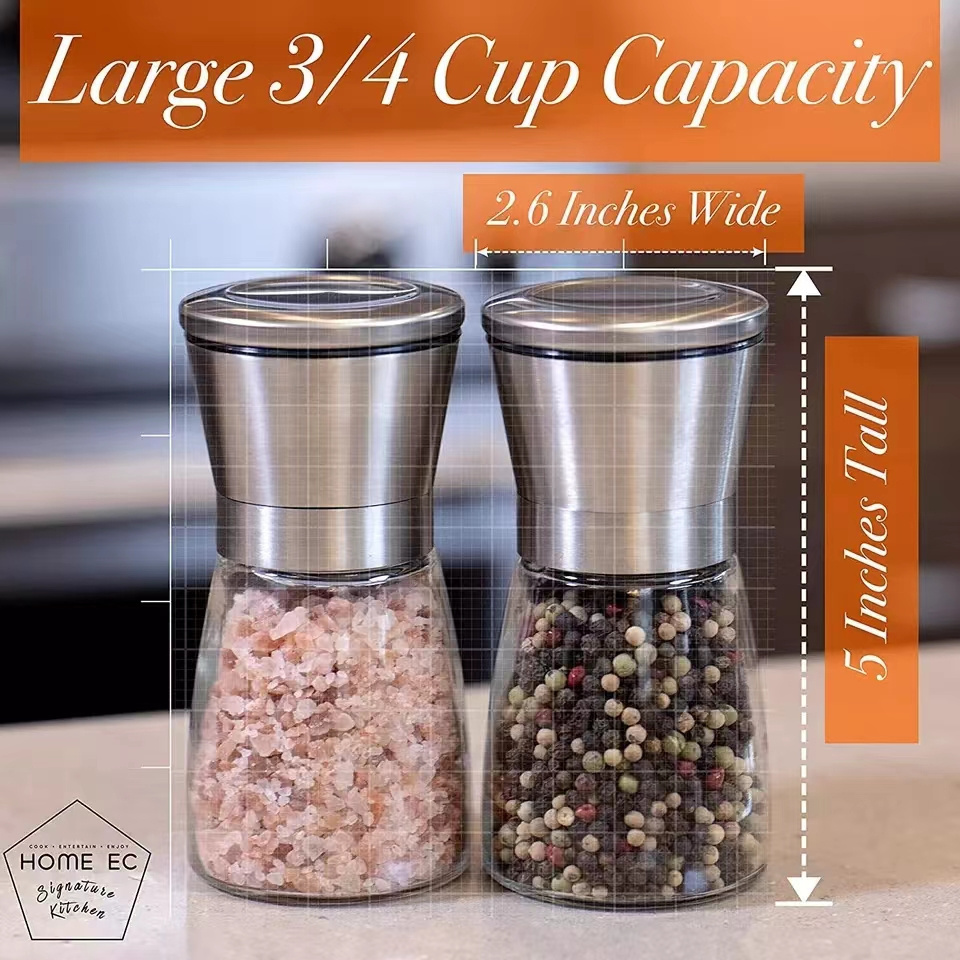 1Pc Stainless Steel Salt and Pepper mill grinder Spice Herp Glass Muller Hand Mill Grinding Bottle Kitchen Gadgets Glass Tools