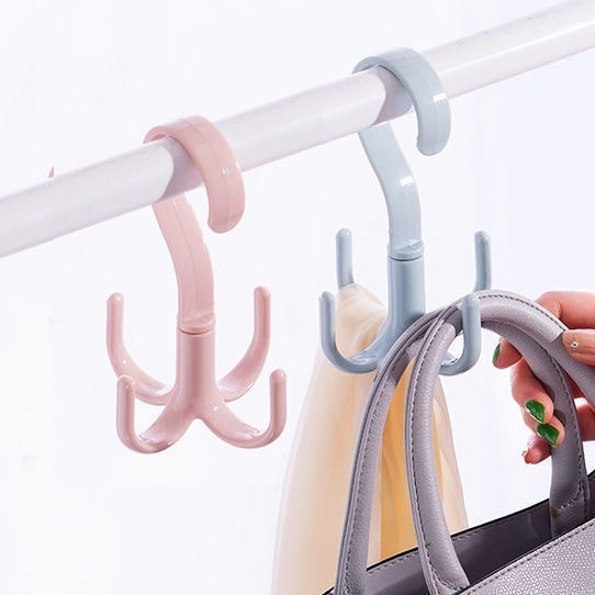 Hot Sale Rotatable 4 Claw Hook Coat Hat Bag Fold Hook Clothes Hanger Scarf Wardrobe Storage Rack Plastic Hook