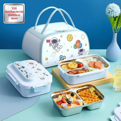 Thermal Lunch Box Cute Kawaii Lunch Box Kids Bag Cartoon Microwave Bento Kids Lunch Box for School 316 Stainless Steel Square