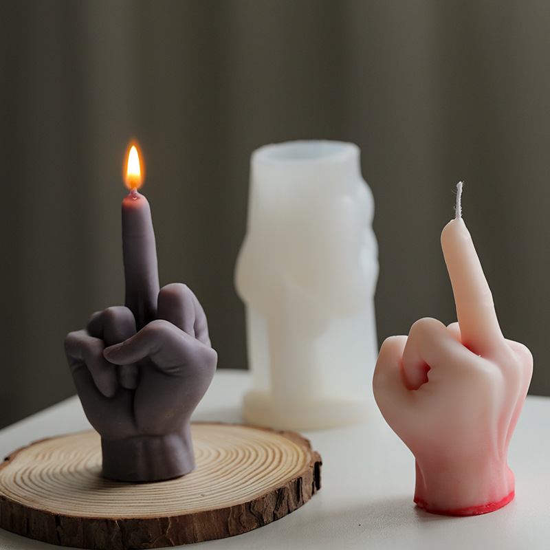 3D Middle Finger Candle for DIY Making Soap Plaster Resin Craft Silicone Mold Holiday Party Gift Candle Molds Opp Bag White 2pcs