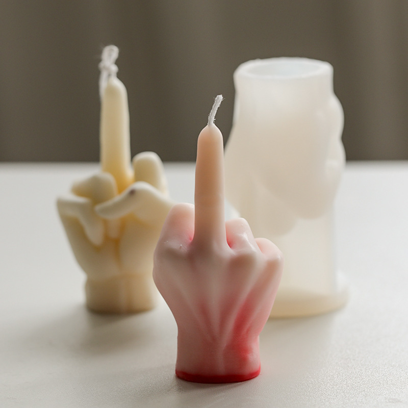 3D Middle Finger Candle for DIY Making Soap Plaster Resin Craft Silicone Mold Holiday Party Gift Candle Molds Opp Bag White 2pcs