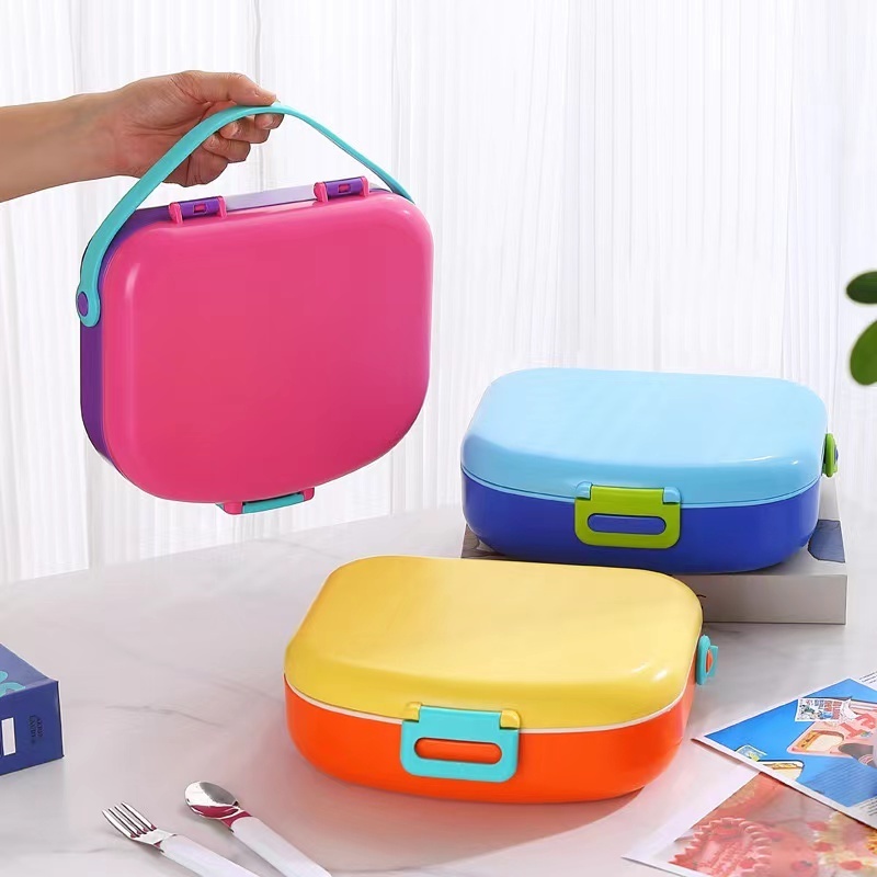 Lunch Box With Locking Lids For Kids School Office Reusable Microwaveable Meal-Prep Containers 4 Compartments Food Storage Bento