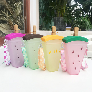 hot sale Kids Outdoor Portable Travel Water Bottle With Straw and Strap Creative Design Cute Ice   Fruit Popsicle Cup