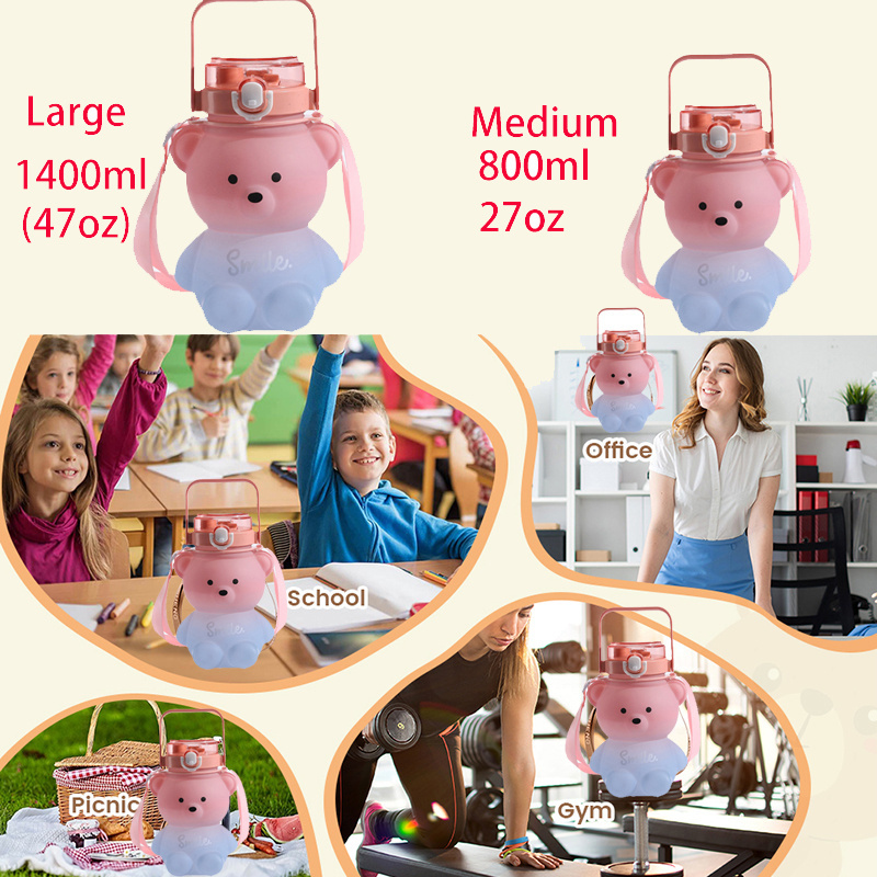 Kawaii Water Bottle Drink Bottle Bear Plastic Hot Sale Cute Korean Big School Sports for Girl Pink Minimalist Unisex Picture