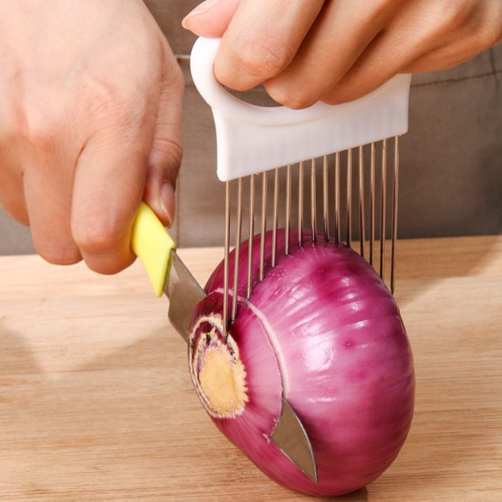 Hot sale Stainless Steel Onion Needle Fork Vegetable Fruit Slicer Tomato Cutter Cutting Holder Kitchen Accessories Tools