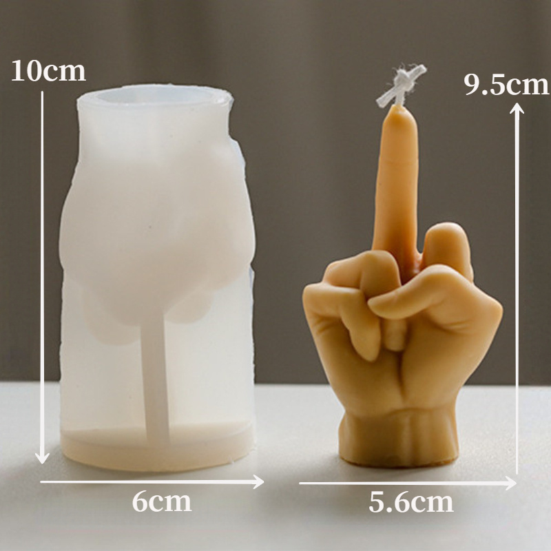 3D Middle Finger Candle for DIY Making Soap Plaster Resin Craft Silicone Mold Holiday Party Gift Candle Molds Opp Bag White 2pcs