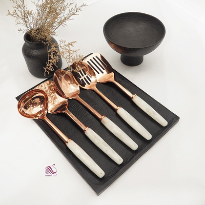 Suanti new marble restaurant luxury kitchen cookware utensil rose gold stainless steel hotel household cooking utensils set BestSuppliers