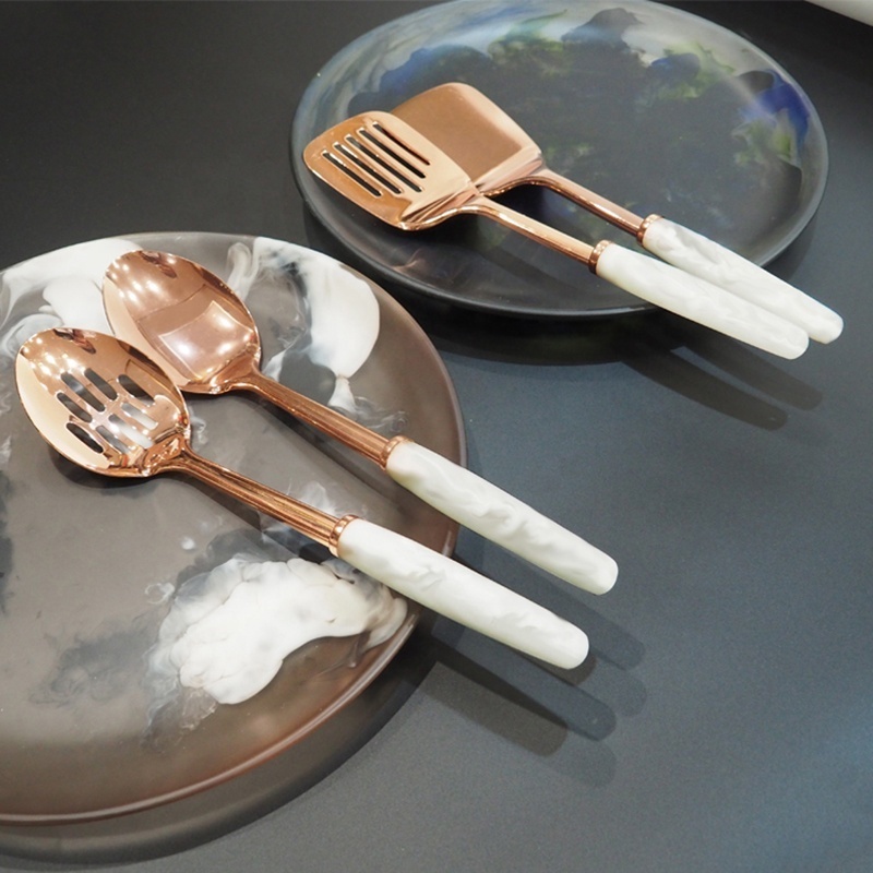 Suanti new marble restaurant luxury kitchen cookware utensil rose gold stainless steel hotel household cooking utensils set