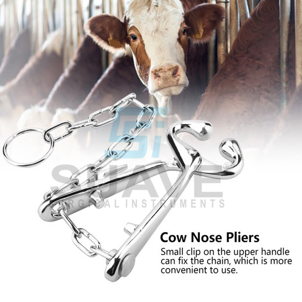 Cow Nose Clip Stainless Steel Cow Nose Ring Bull Holder With Chain Veterinary Instruments By SUAVE SURGICAL  INSTRUMENTS