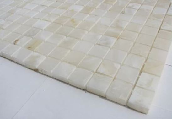 White Onyx Polished Square Mesh Mounted Mosaic Tile, Premium White Onyx Diamond Polished Mosaic Tile