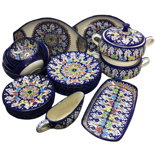 Blue Pottery Ceramic Blue Tranquility Dinner Set, Premium Hand Glazed Dinner Set, Pakistan Hand Painted Ceramic Dinner Set