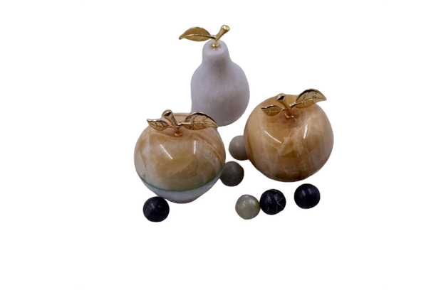 Onyx stone decor fruit set, Natural marble handmade small plate and fruit figure, marble apple and pear figure