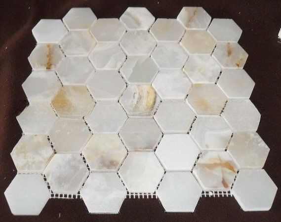 White Onyx Polished Square Mesh Mounted Mosaic Tile, Premium White Onyx Diamond Polished Mosaic Tile