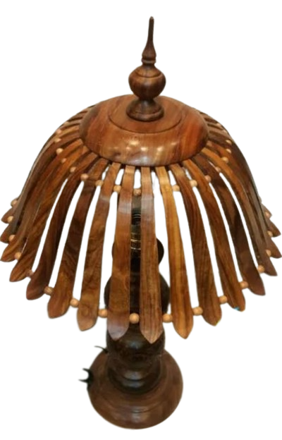 Handcrafted Pure Sheesham Wooden Lamp, Umbrella Lamp Small Crafted Sheesham Wood, Wooden Lighting Lamp