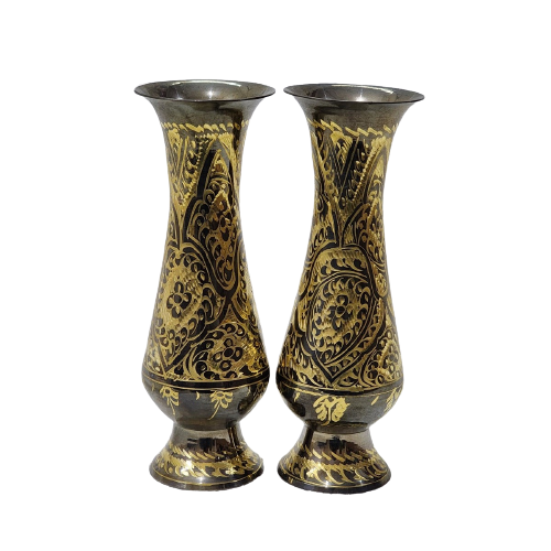 Pair of Brass Golden Flower Vases in Custom Sizes, Brass Golden Statue, Brass Home Decoration