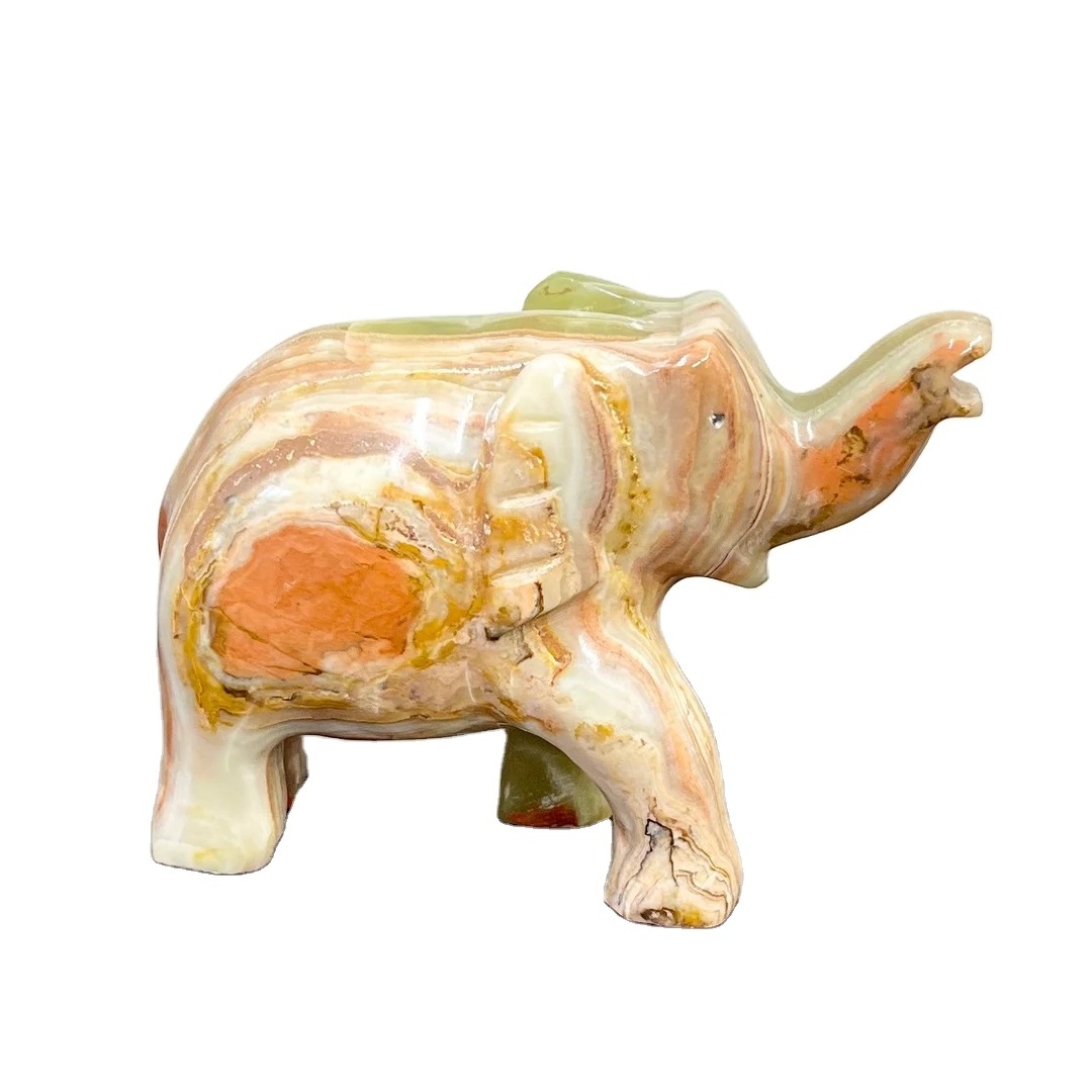 Mini Vintage White Onyx Marble, Elephant Figurine, Marble Onyx Stone Hand Carved 4 1/2 Elephant