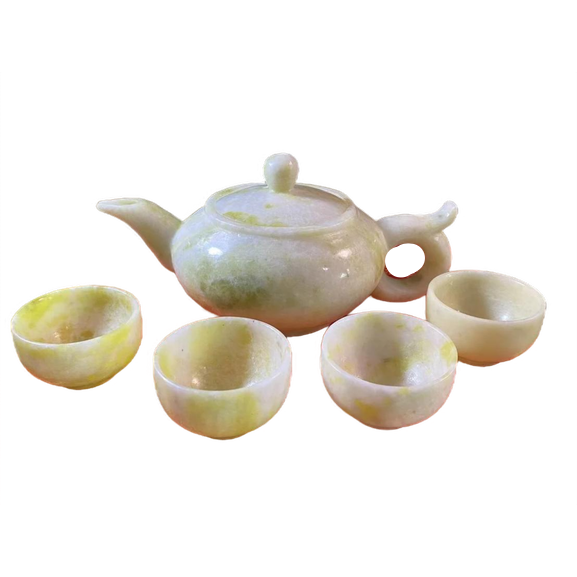 Jade Stone Onyx Marble Tea Set, White Onyx Tea set, Vintage white marble Tea set