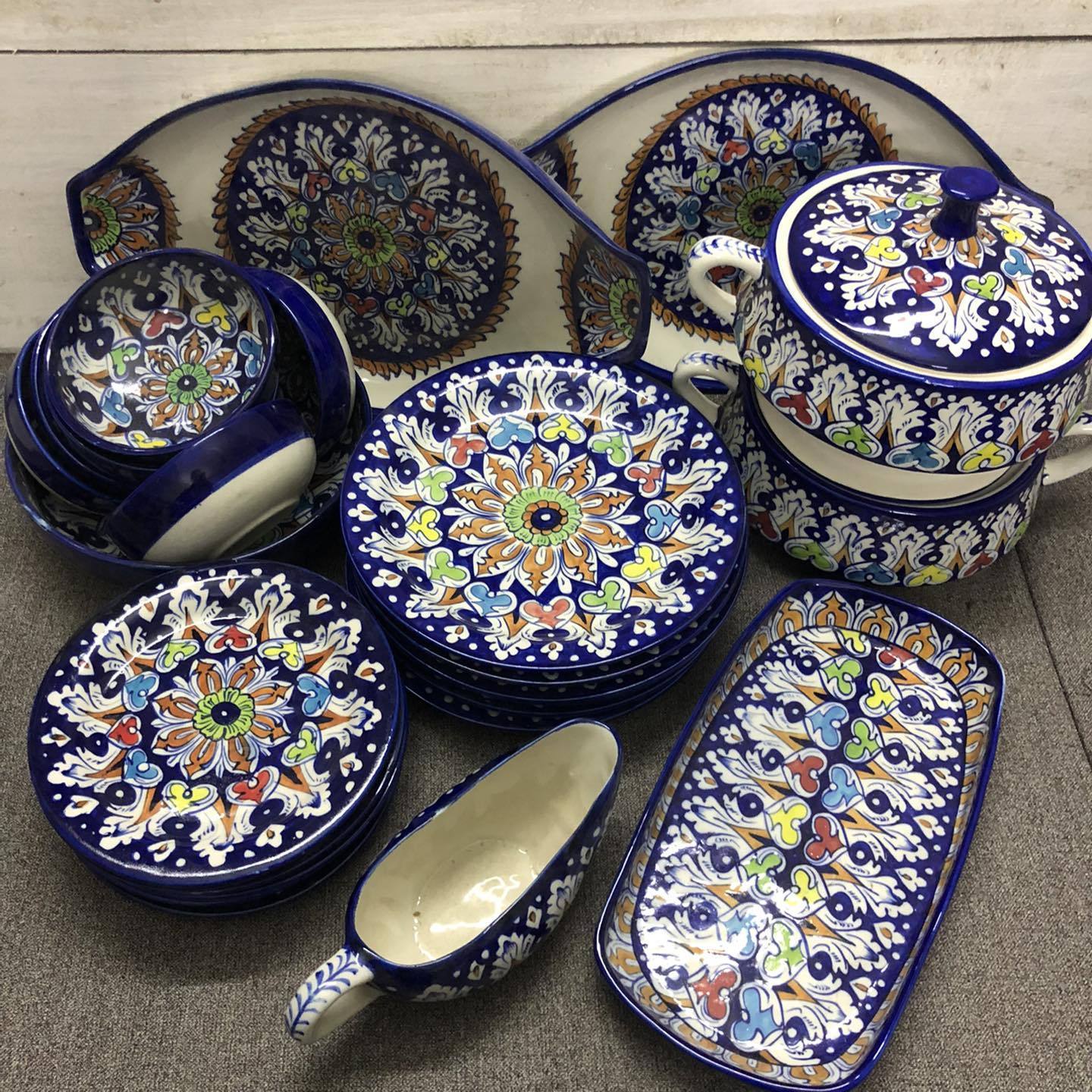 Blue Pottery Ceramic Blue Tranquility Dinner Set, Premium Hand Glazed Dinner Set, Pakistan Hand Painted Ceramic Dinner Set