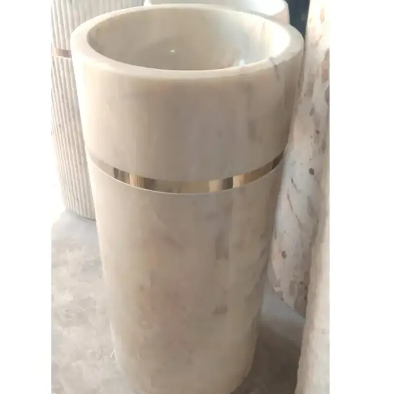 Pedestal Marble Sink Basin, Handmade Natural Stone Wash Basin for vanity Free Standing Marble Sink for Bathroom