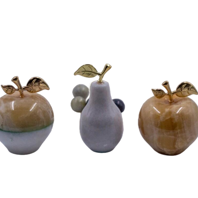 Onyx stone decor fruit set, Natural marble handmade small plate and fruit figure, marble apple and pear figure