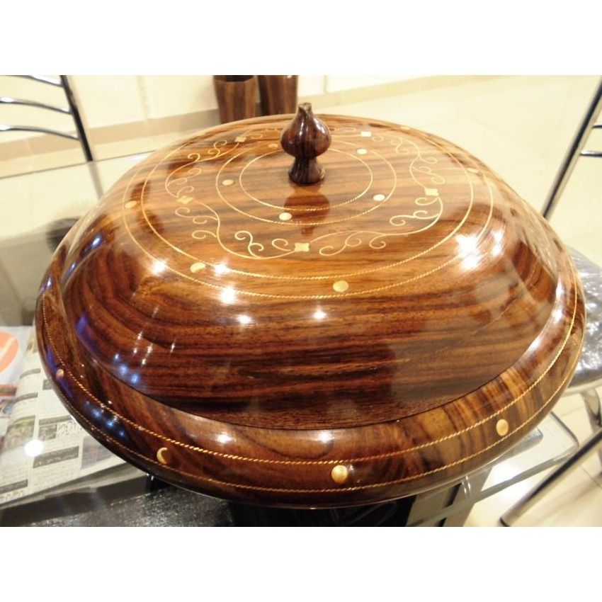 Wooden Hot pot brass inlaid Handmade wooden Kitchen Bowls, Wooden Traditional Chapati Hot Pot Serving Dish Decor Bucket