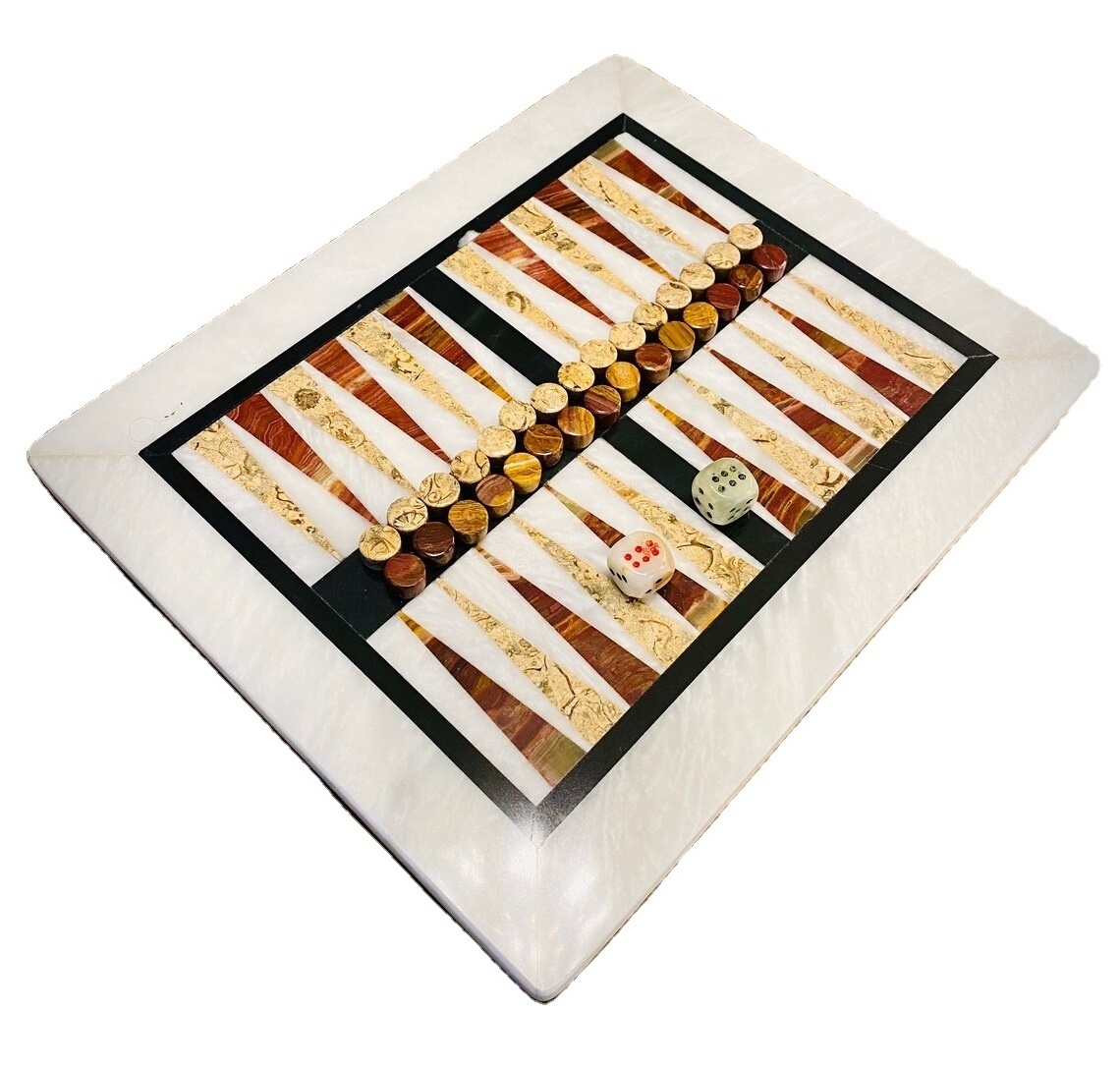 Marble Backgammon board game, Italian Onyx and Marble Backgammon Set , Handmade Solid Italian Marble Backgammon Board