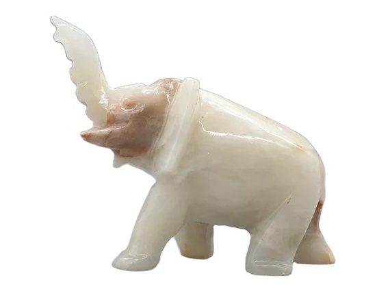 Mini Vintage White Onyx Marble, Elephant Figurine, Marble Onyx Stone Hand Carved 4 1/2 Elephant