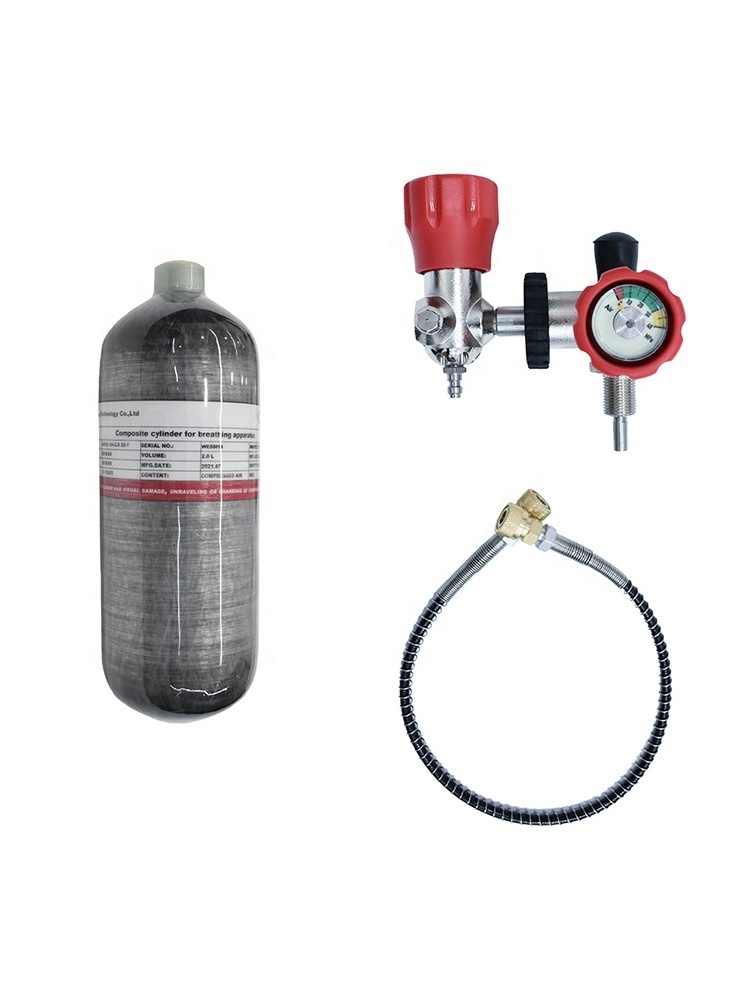 TUXING Manufacturer Direct Sale 2L High Pressure 300bar 4500psi 30mpa Diving Carbon Fiber Air Tank with Valve Regulator Gauge